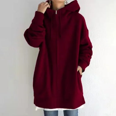 Hoodie Dames met Rits | Oversized | Lang Model | Capuchon en Zakken-Boutique Moda