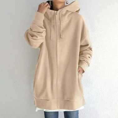 Hoodie Dames met Rits | Oversized | Lang Model | Capuchon en Zakken-Boutique Moda