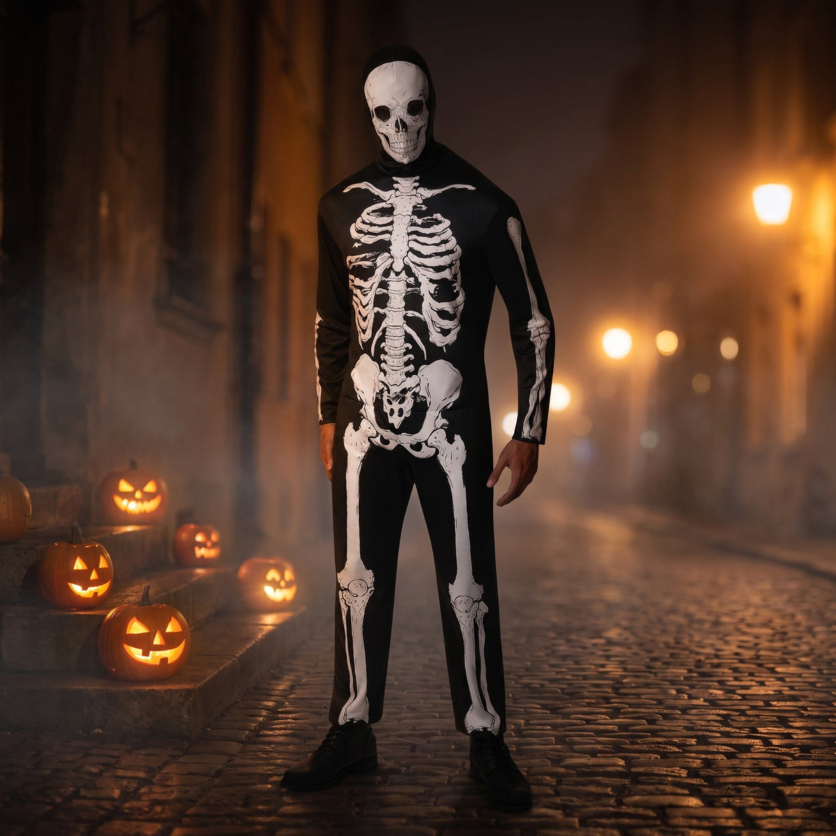 Skelet Pak Heren | Jumpsuit | Doodshoofd Kap | Botten Print