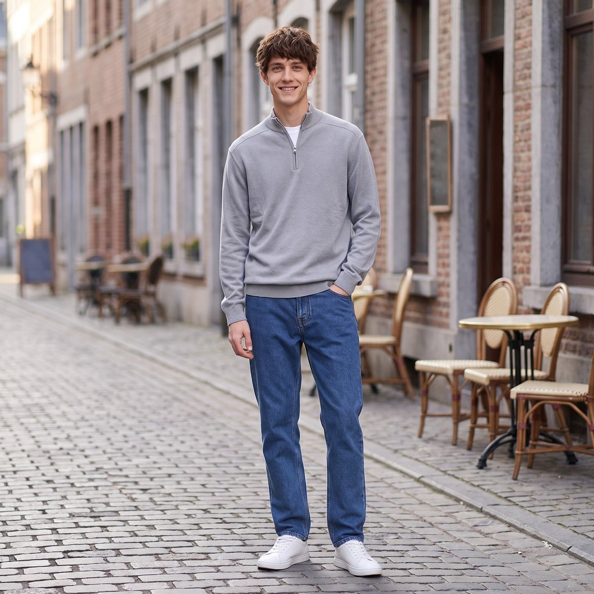 Wolmix Trui met Rits Heren | Opstaande Kraag | Recht Model