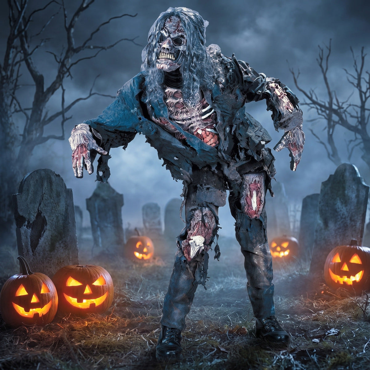 Zombie Kostuum Volwassenen | Blauw | Shirt | Broek | Masker