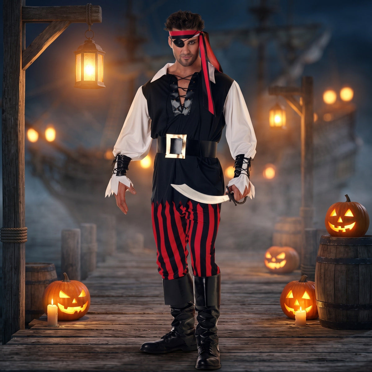 Piraten Kostuum Heren | Hemd | Broek | Bandana | Ooglapje