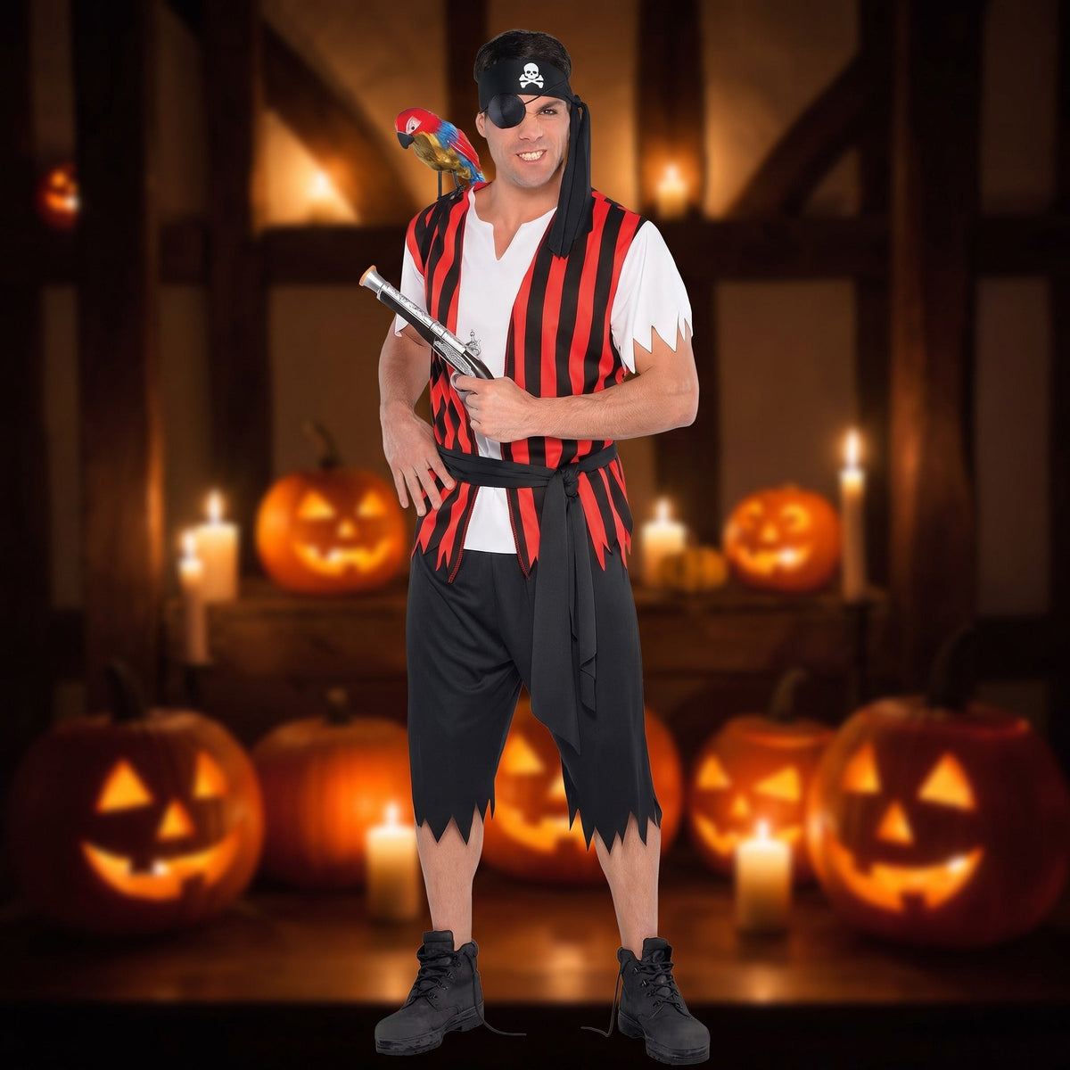 Piraten Kostuum Gestreept | Hemd met Vest | Hoofddoek | Sjerp | Broek