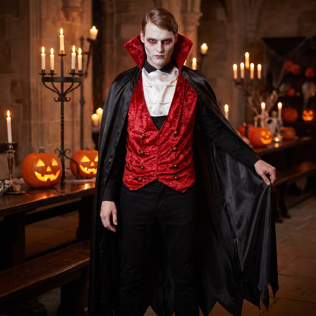 Dracula Cape Kostuum | Fluwelen Gilet | Das