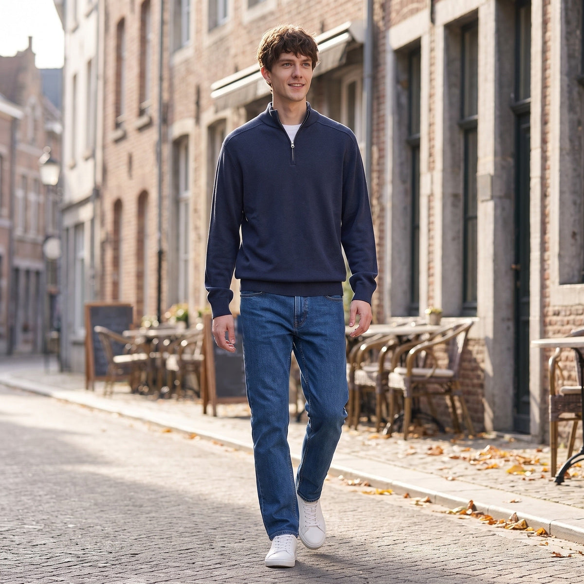 Wolmix Trui met Rits Heren | Opstaande Kraag | Recht Model