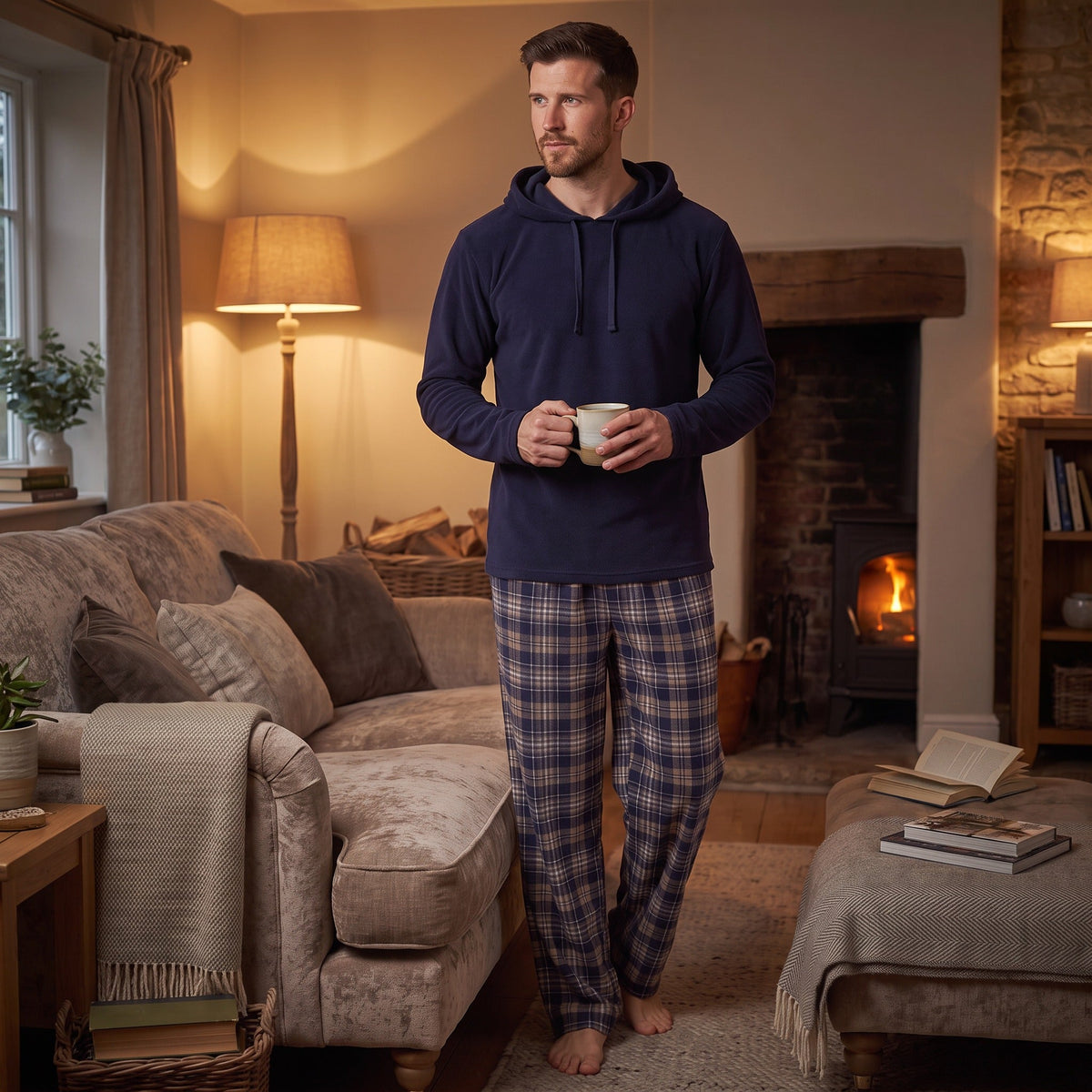 Fleece Pyjama Heren met Capuchon | Geruite Broek | 2 Kleuren