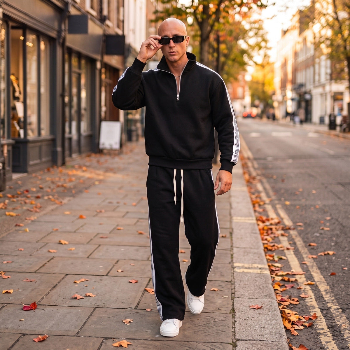 Trainingspak Heren met Strepen | Halfzip Sweater | Wijde Broek | 5 Kleuren