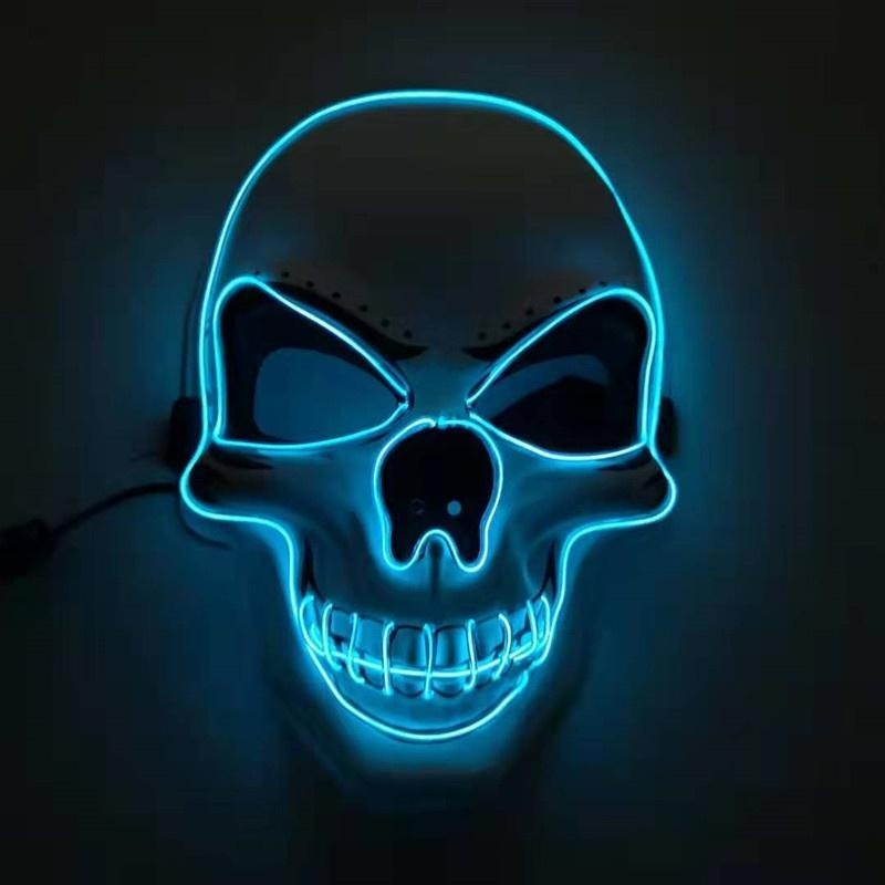 Lichtblauw LED doodskop masker gloeit in het donker