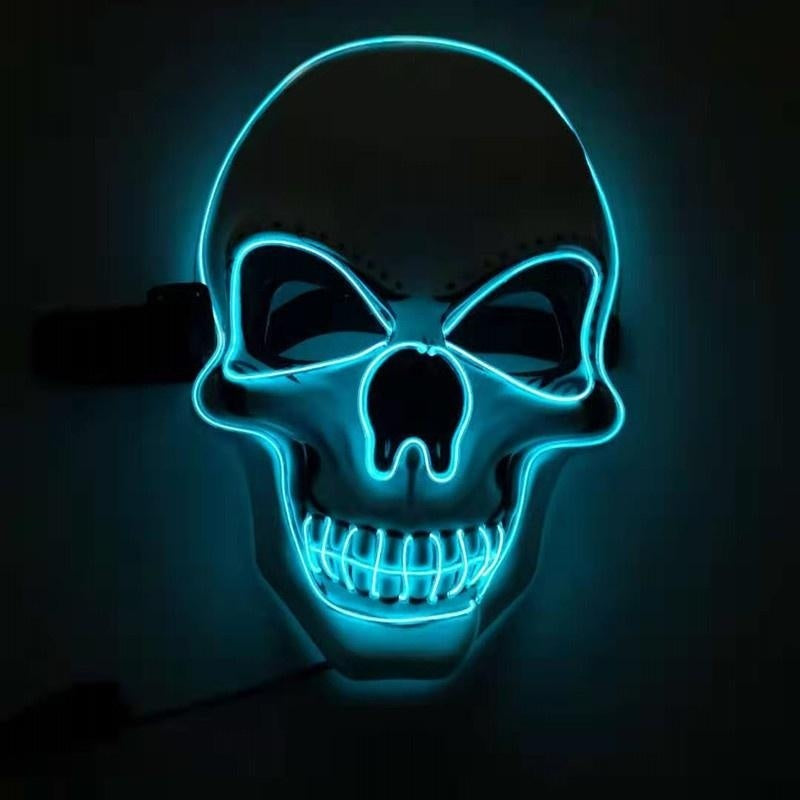 Lichtblauw lichtgevend doodskop masker, voorkant
