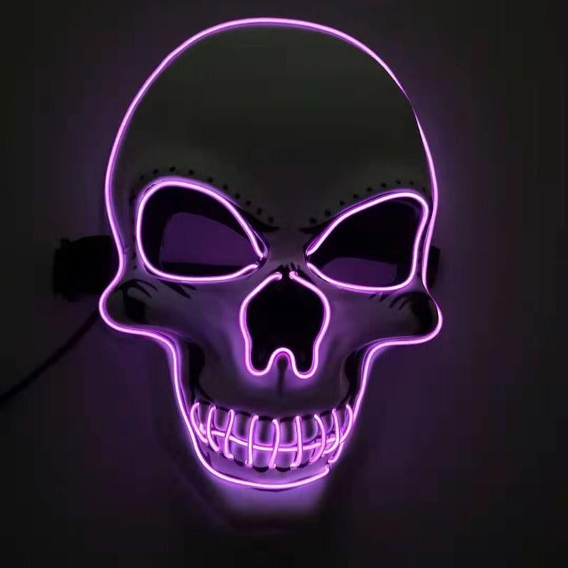 Paars LED doodskop masker gloeit
