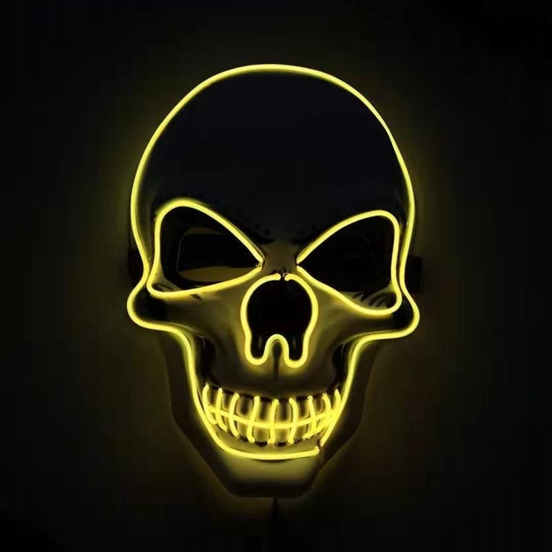 Geel LED doodskop masker gloeit