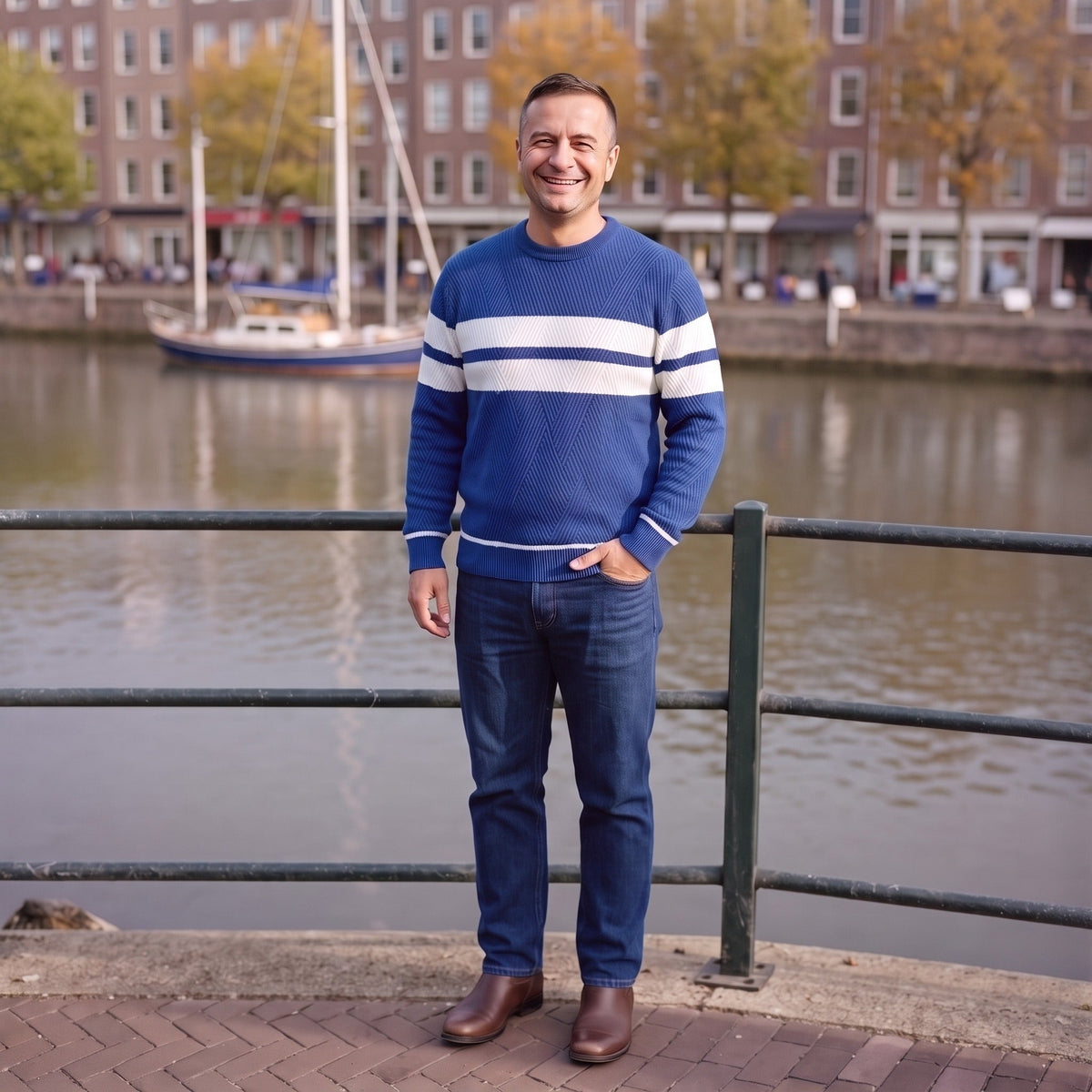 Gestreepte Trui Heren | Katoenen Breisel | Ronde Hals | Blokstrepen