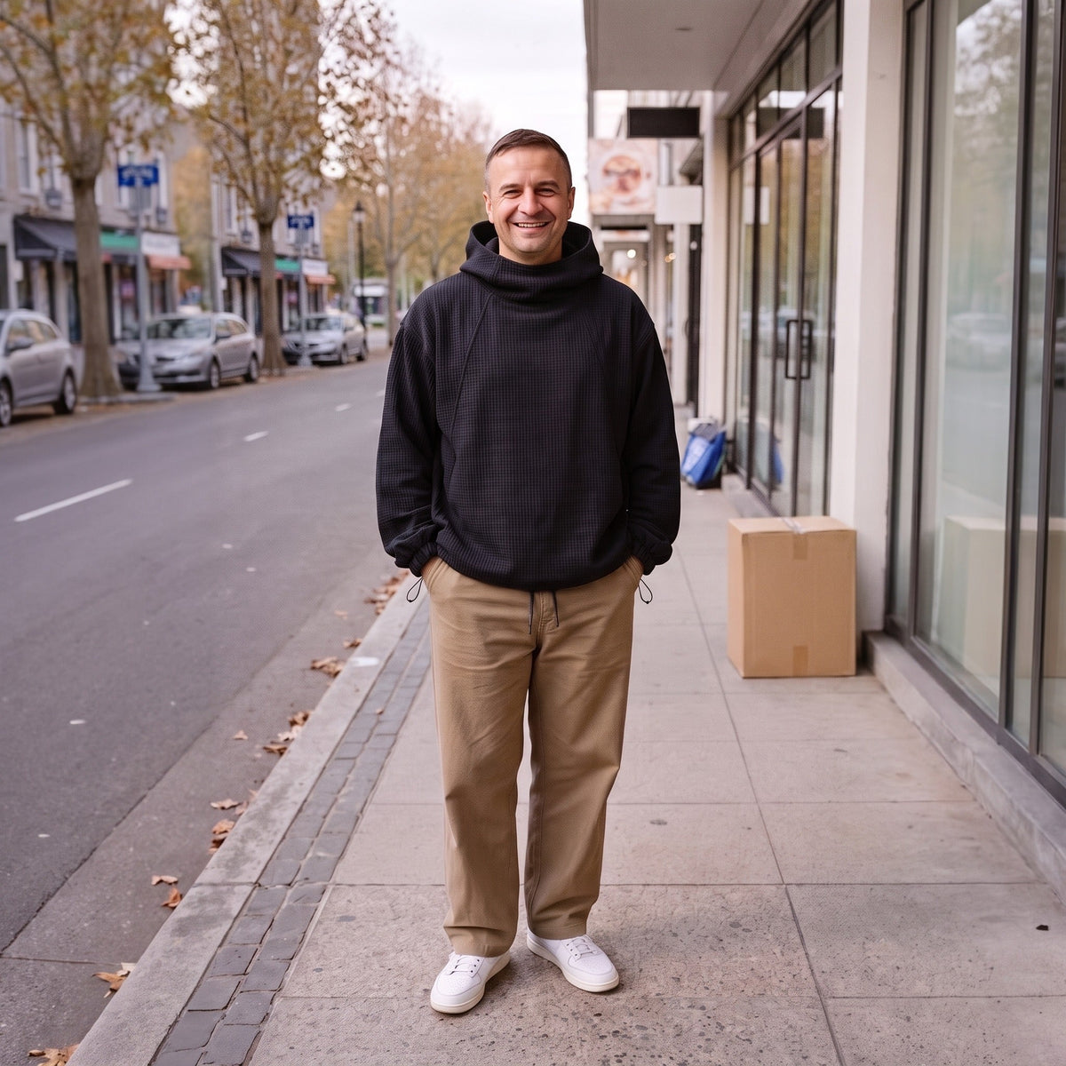 Oversized Hoodie Heren | Wafelstructuur | Hoge Kraag | Koord in de Zoom