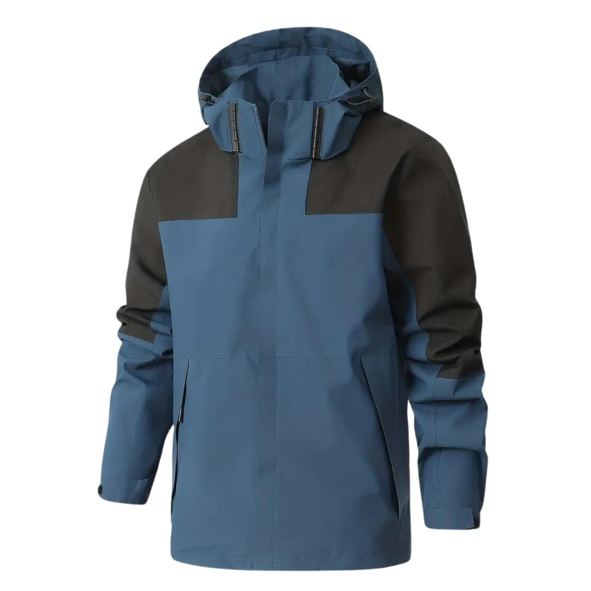 Blauw-zwarte regenjas voor heren in colour block met capuchon