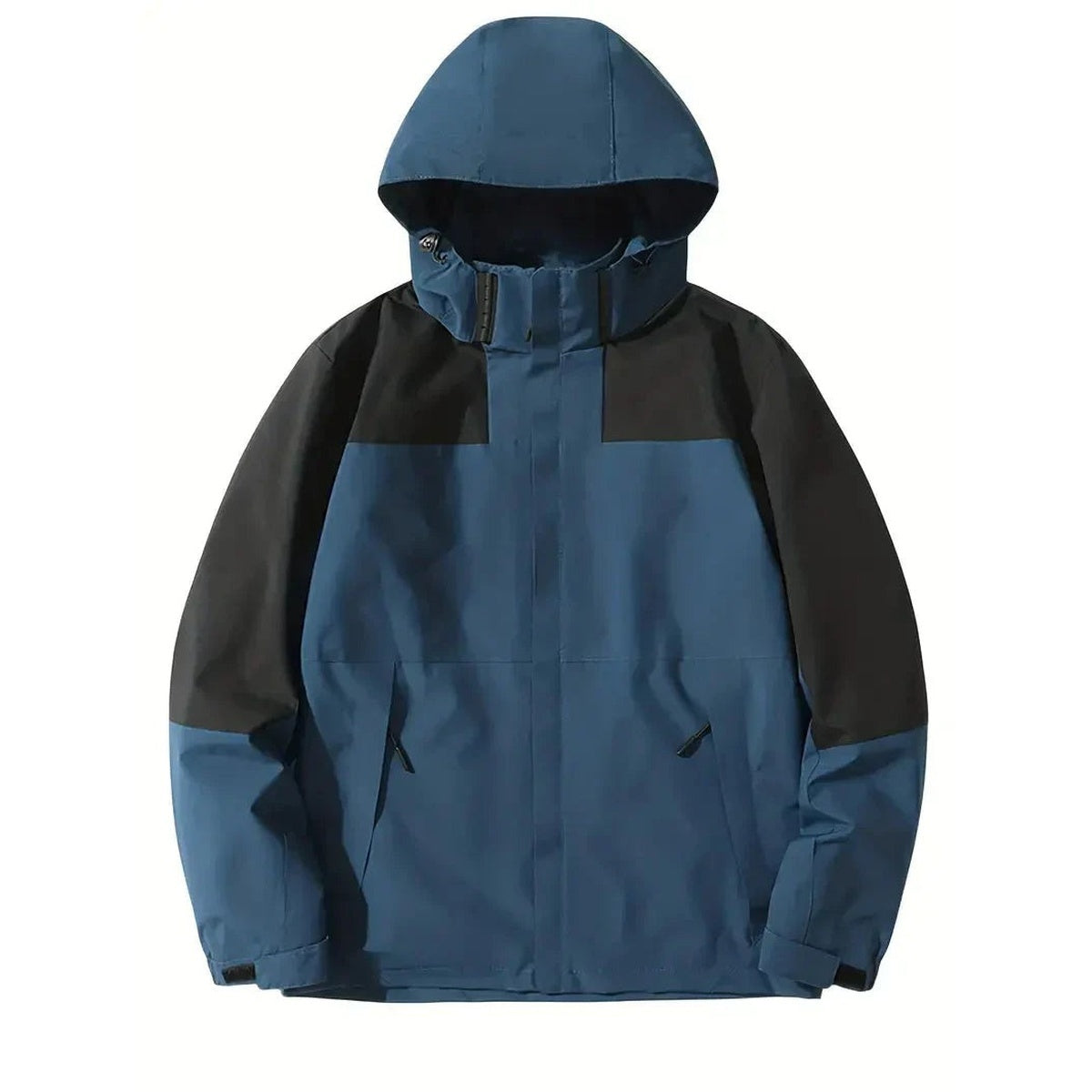 Blauwe regenjas met afneembare capuchon, voorkant