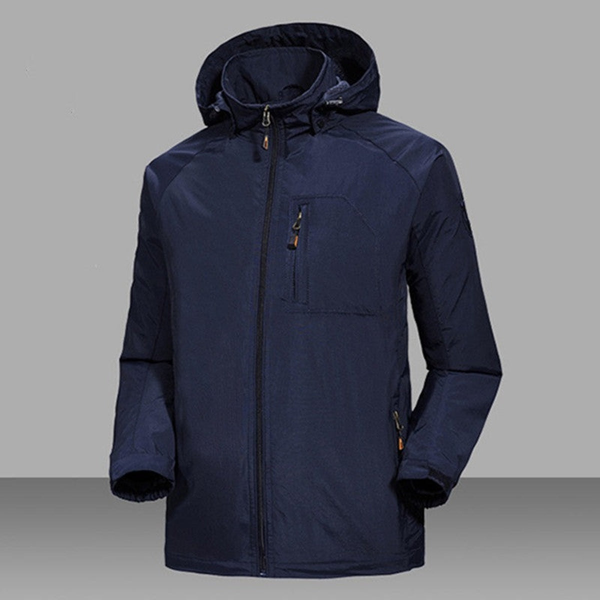Marineblauwe regenjas met capuchon
