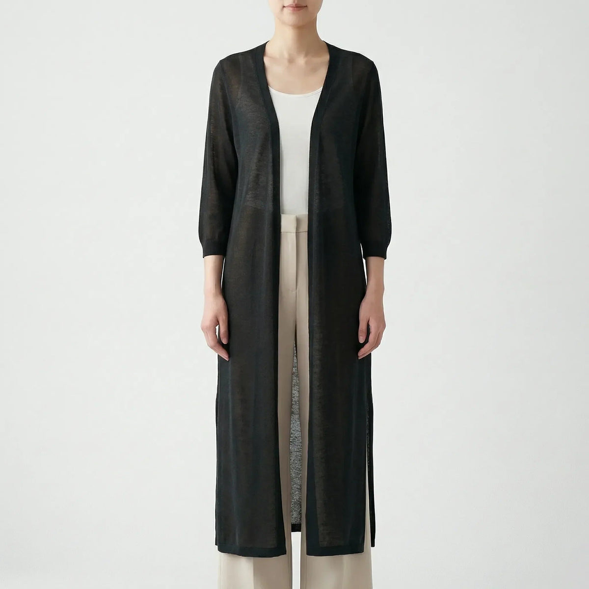 Lang, luchtig open damesvest in zwart | Boutique Moda