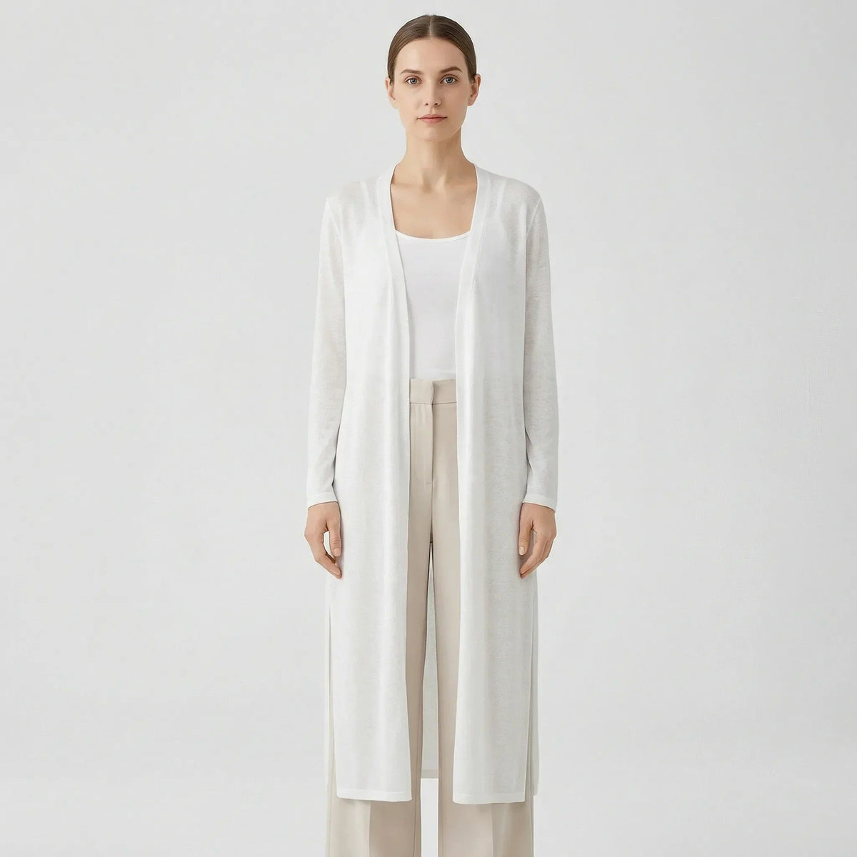 Lang, luchtig open damesvest in wit | Boutique Moda