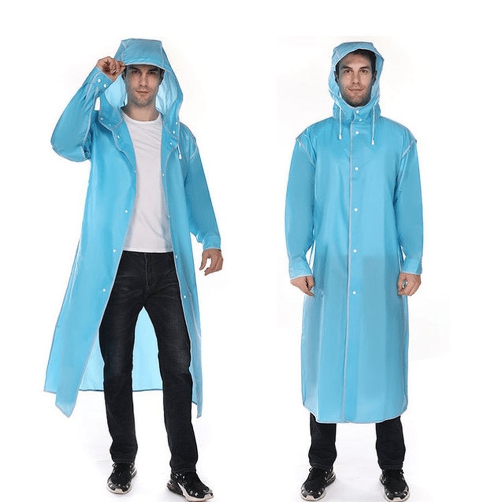 Lange lichtblauwe regenjas met capuchon
