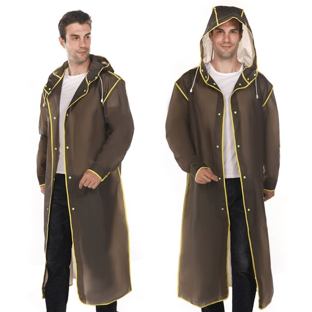 Lange rookgrijze regenjas met capuchon