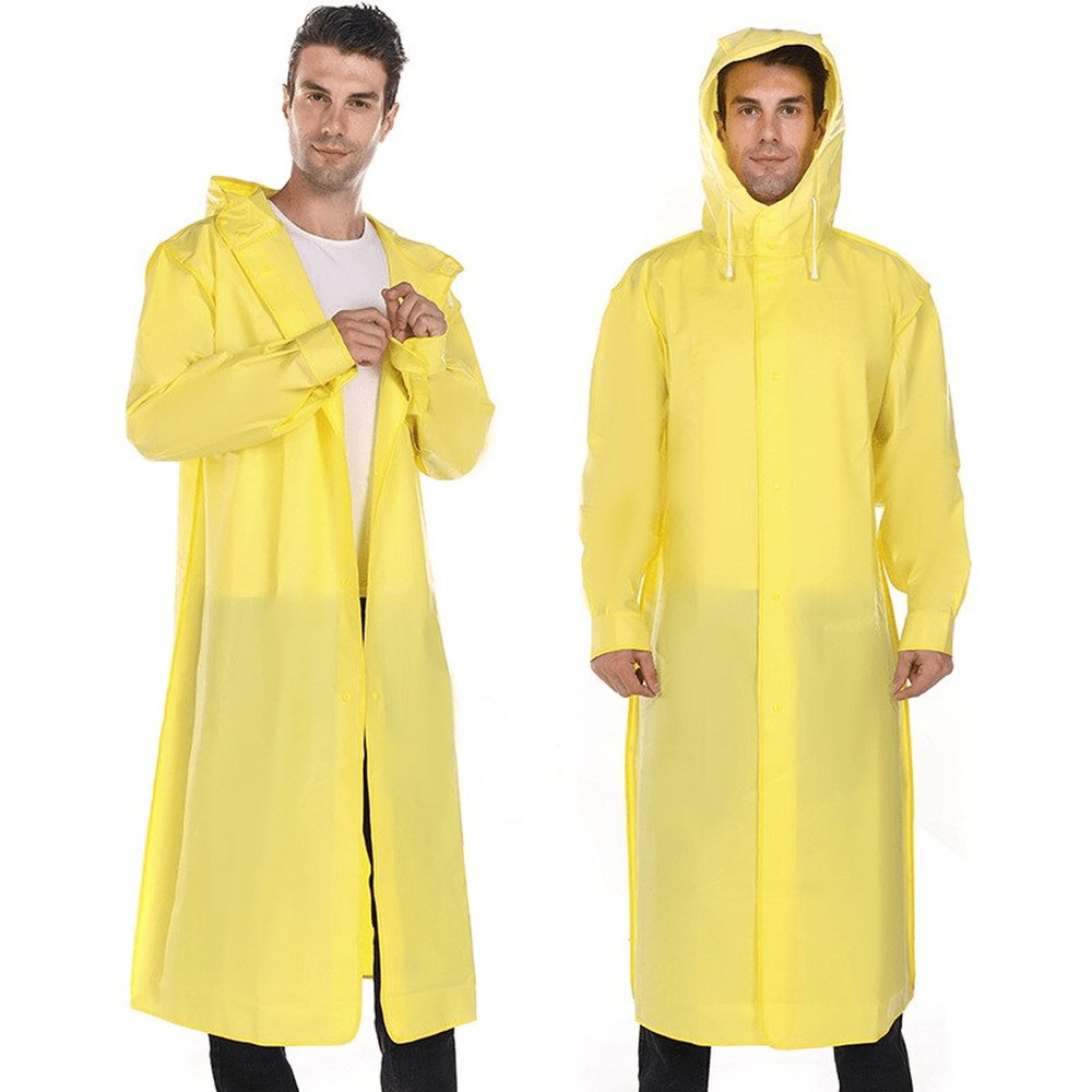 Lange gele regenjas met capuchon