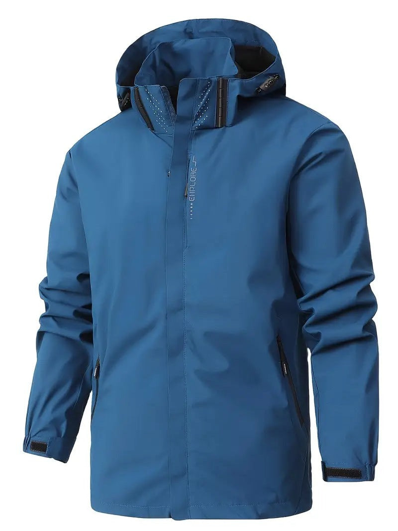 Waterdichte herenjas in blauw met capuchon | Boutique Moda