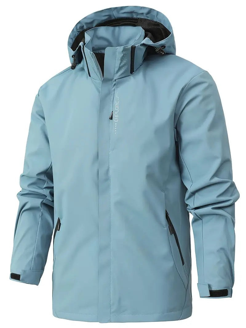 Waterdichte herenjas in lichtblauw met capuchon | Boutique Moda