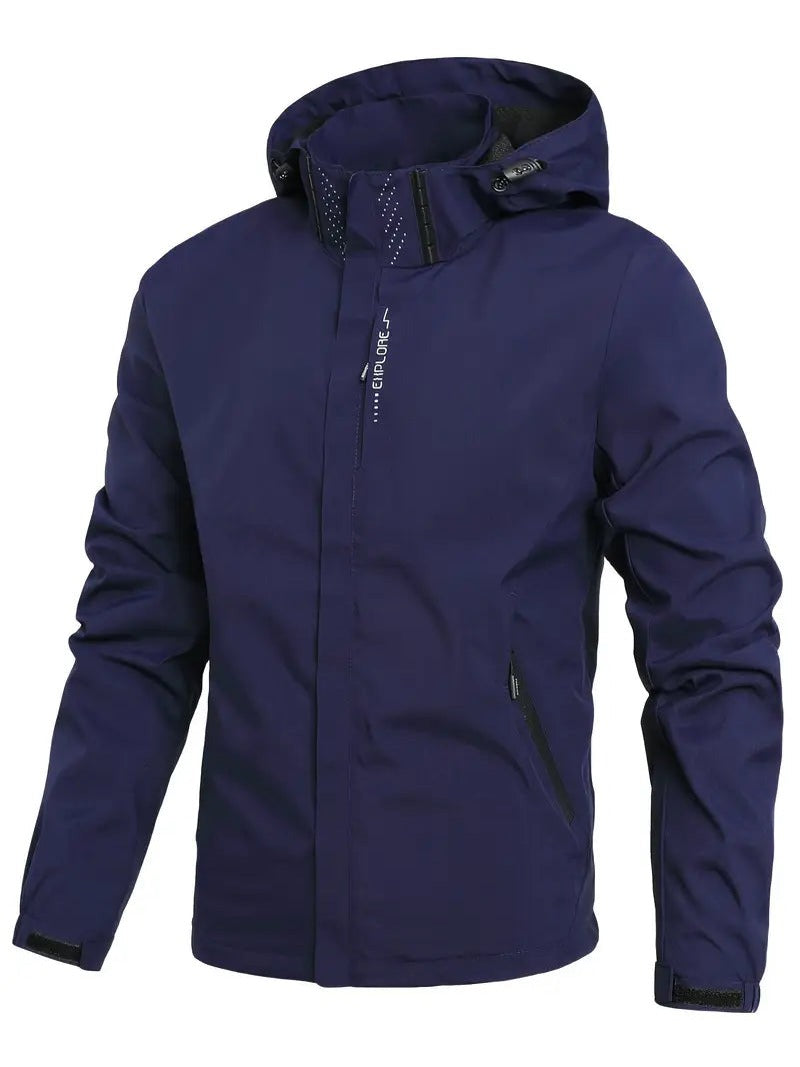 Waterdichte herenjas in marineblauw met capuchon | Boutique Moda