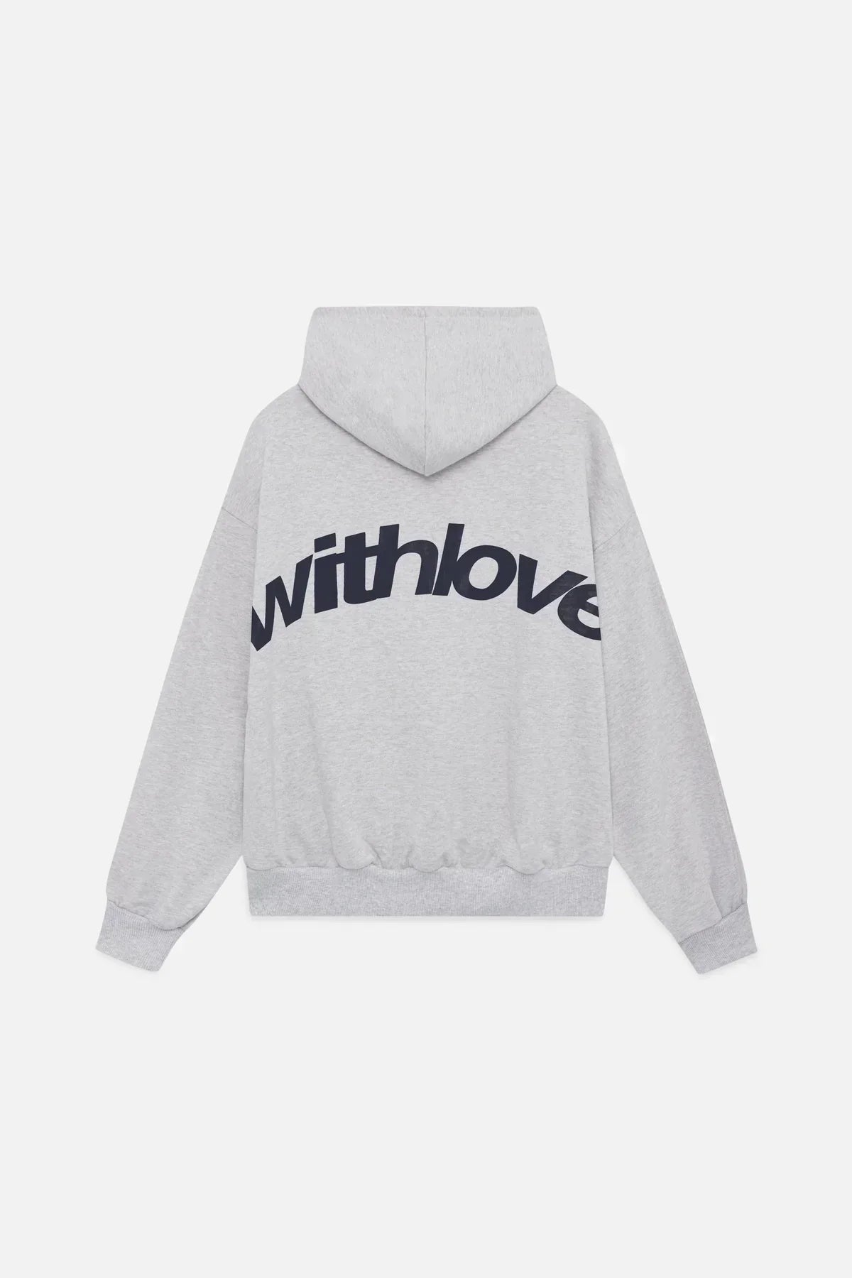 Grijze oversized hoodie met een grote donkere rugprint, achterkant | Boutique Moda