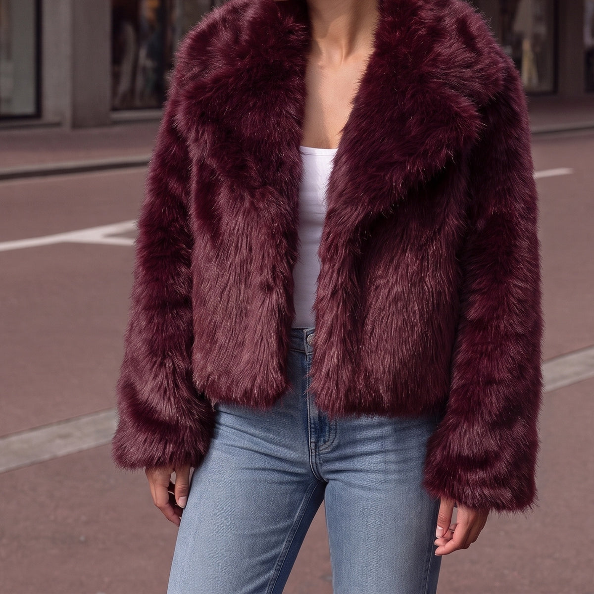 Korte nepbontjas in bordeaux met grote kraag | Boutique Moda