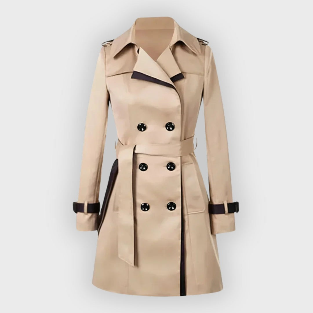 Double-breasted trenchcoat in beige met contrastbies | Boutique Moda