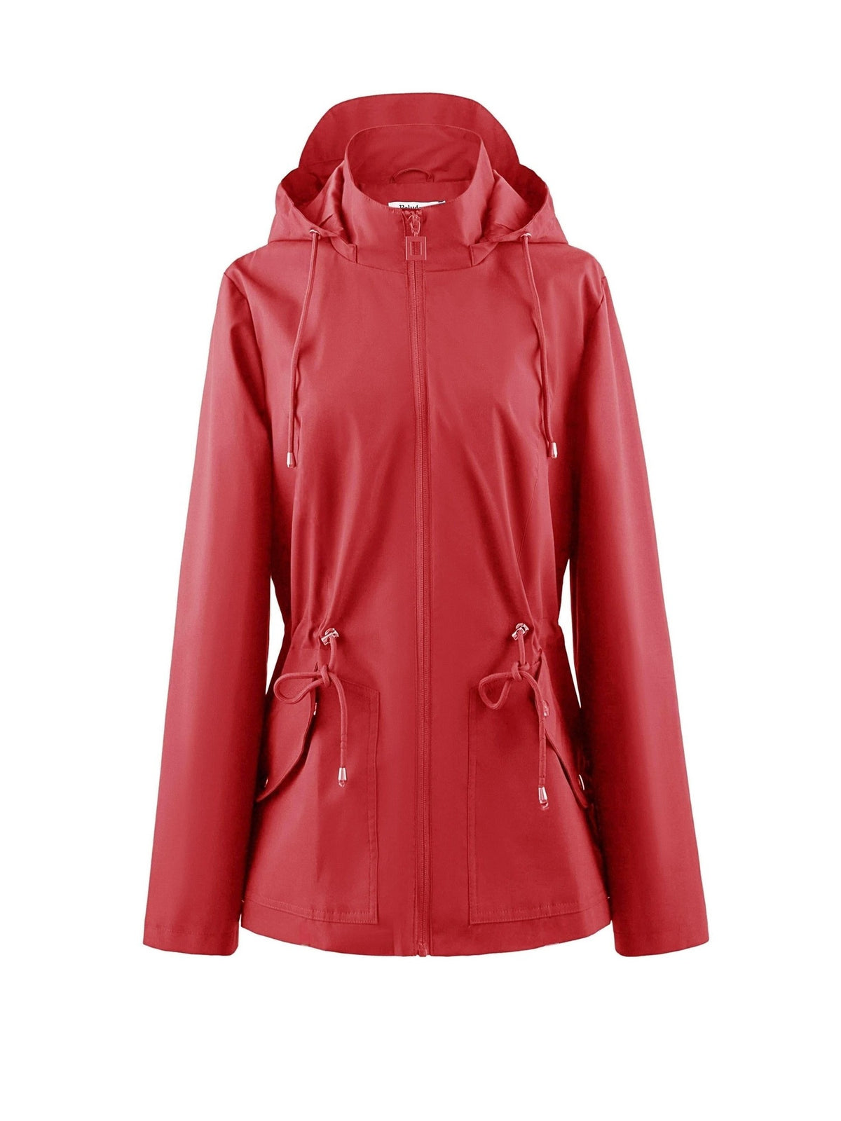 Getailleerde waterdichte jas in rood met capuchon en taillekoord | Boutique Moda