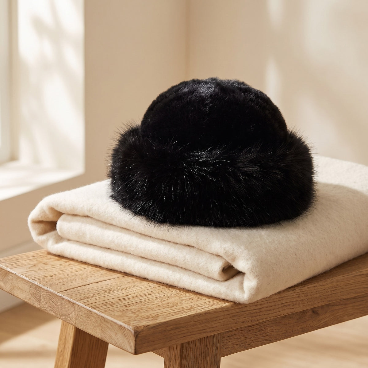 Fluffy wintermuts van nepbont in zwart | Boutique Moda