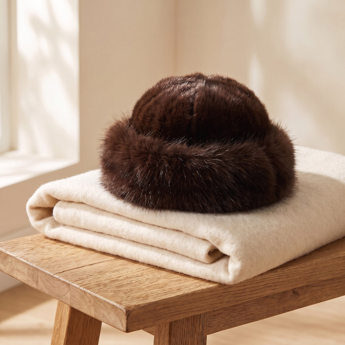 Fluffy wintermuts van nepbont in bruin | Boutique Moda