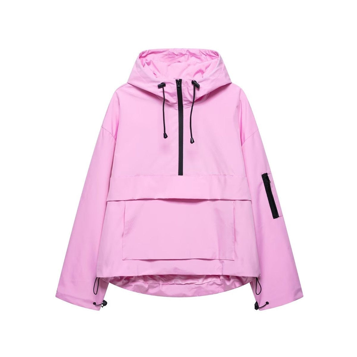 Anorak in roze met capuchon, halve rits en buidelzak | Boutique Moda
