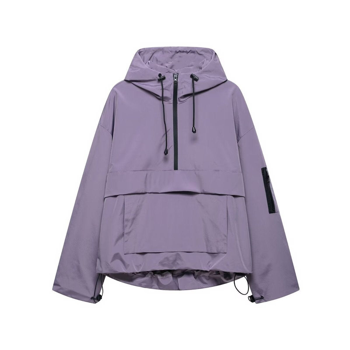 Anorak in lavendel met capuchon, halve rits en buidelzak | Boutique Moda