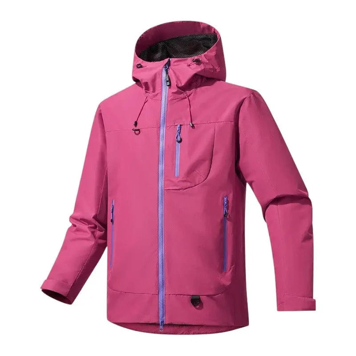 Regenjas in roze met capuchon en contrastritsen | Boutique Moda