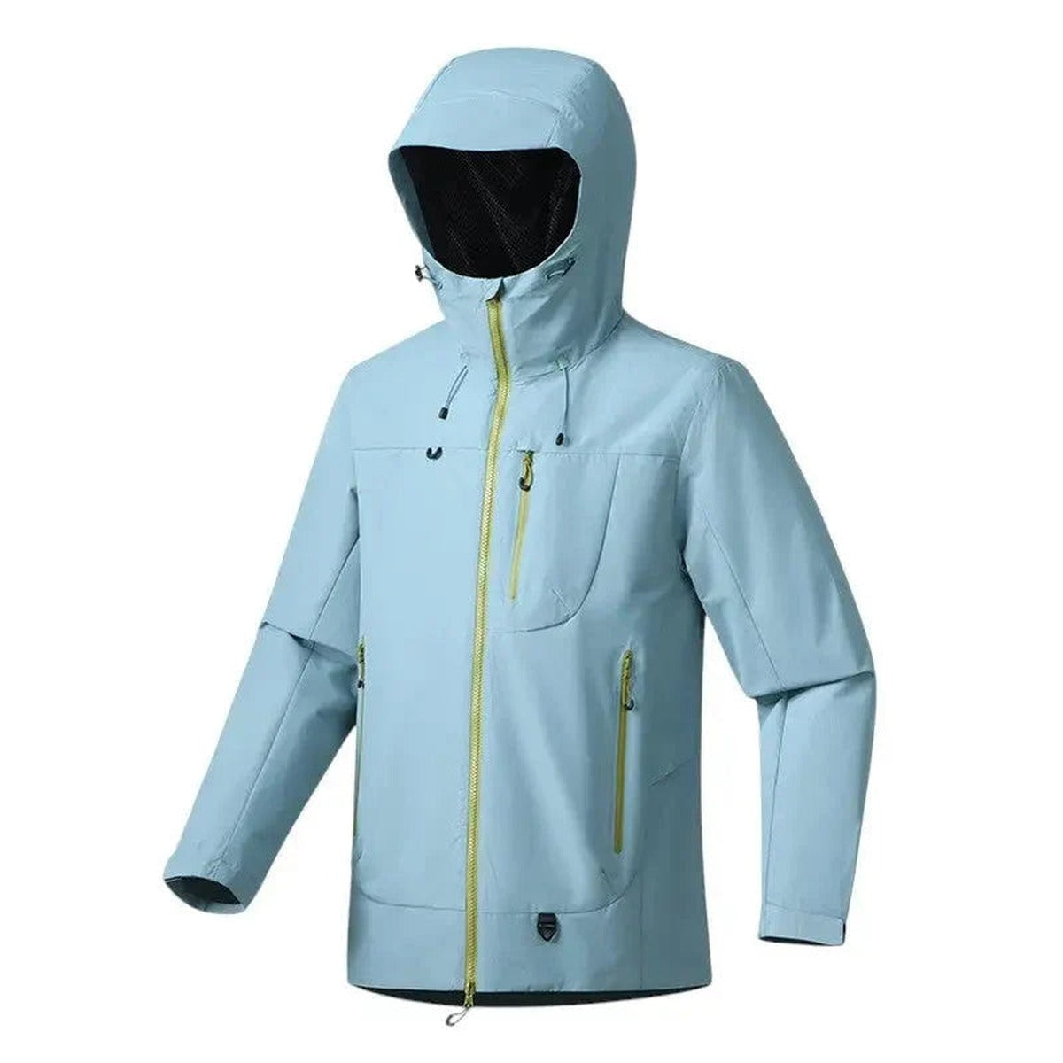 Regenjas in grijsblauw met capuchon en contrastritsen | Boutique Moda
