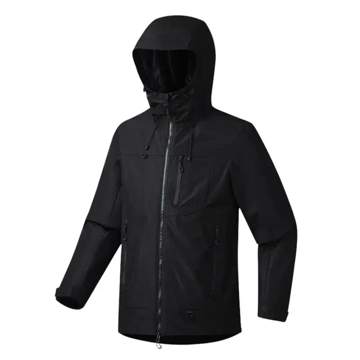 Regenjas in zwart met capuchon en contrastritsen | Boutique Moda