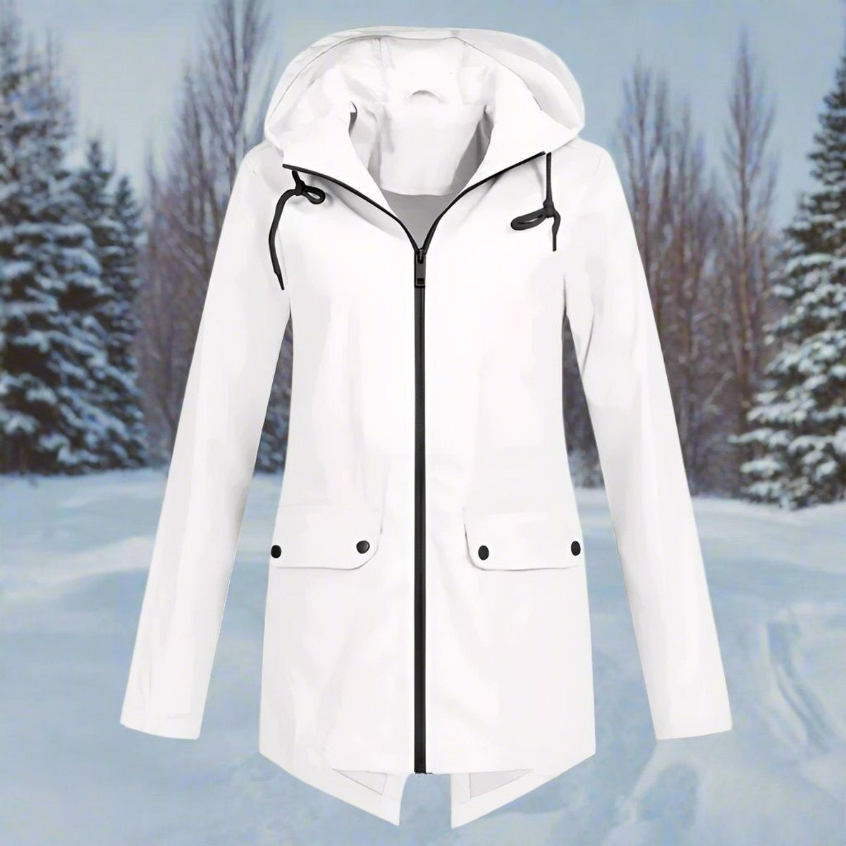 Regenjas in wit met capuchon en knoopzakken | Boutique Moda