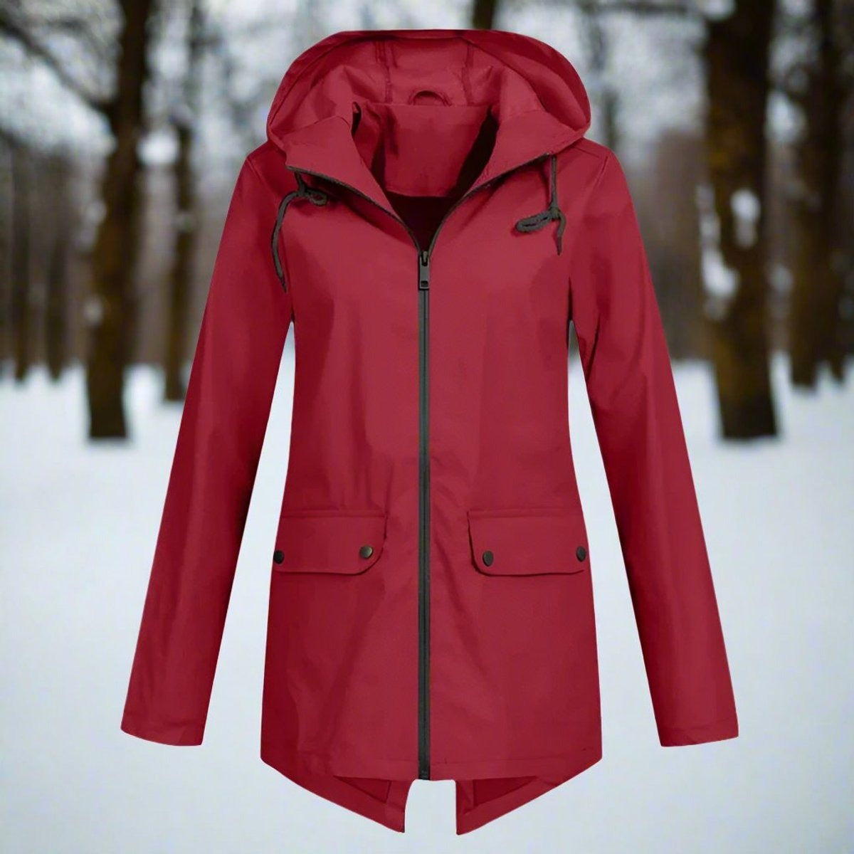 Regenjas in bordeaux met capuchon en knoopzakken | Boutique Moda