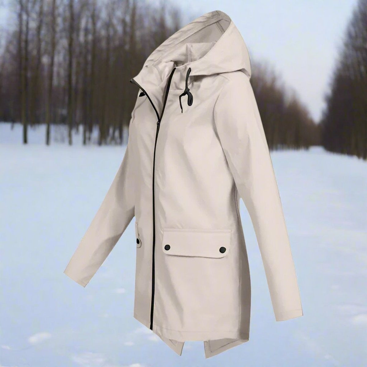 Abrikooskleurige regenjas, zijkant | Boutique Moda