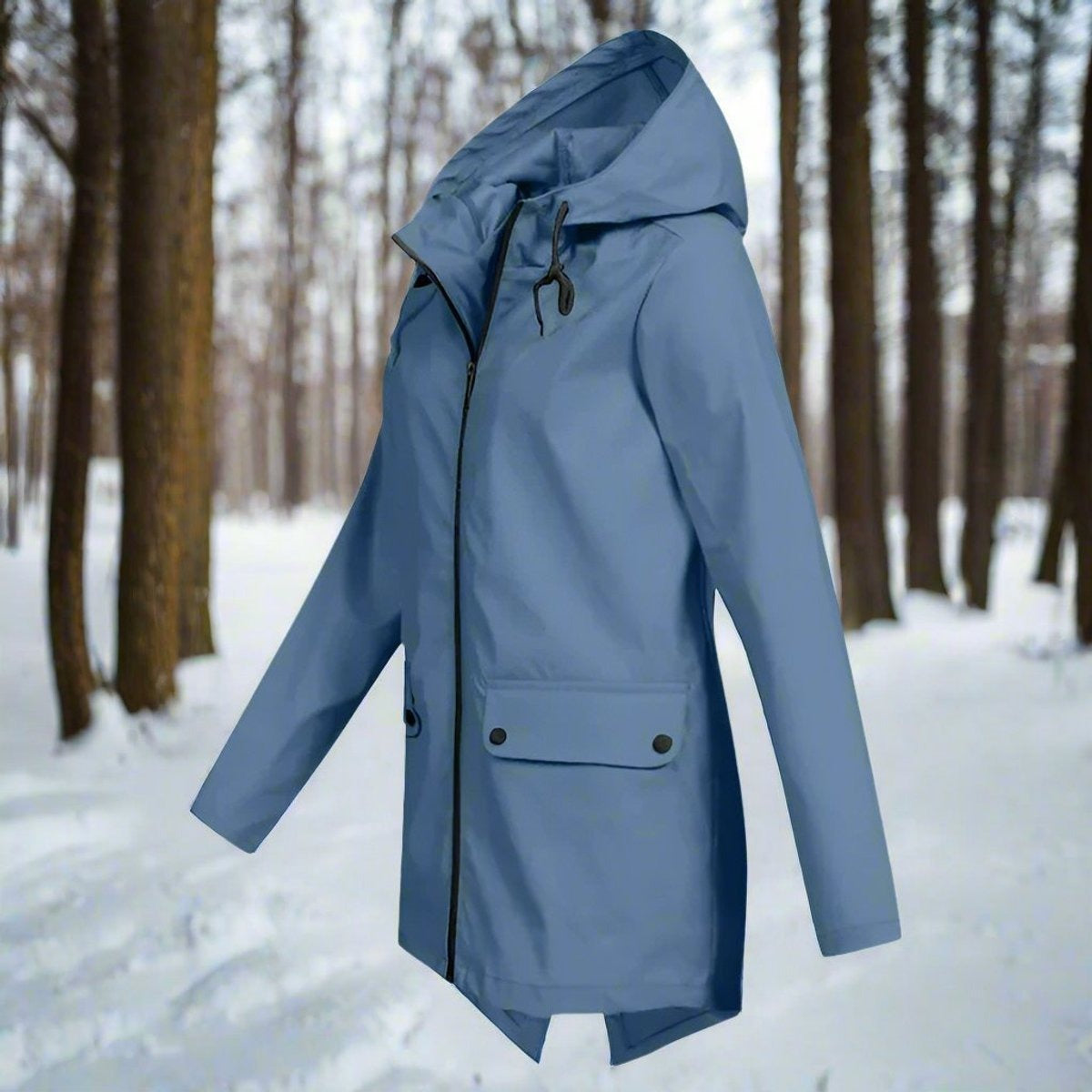 Blauwe regenjas, zijkant | Boutique Moda