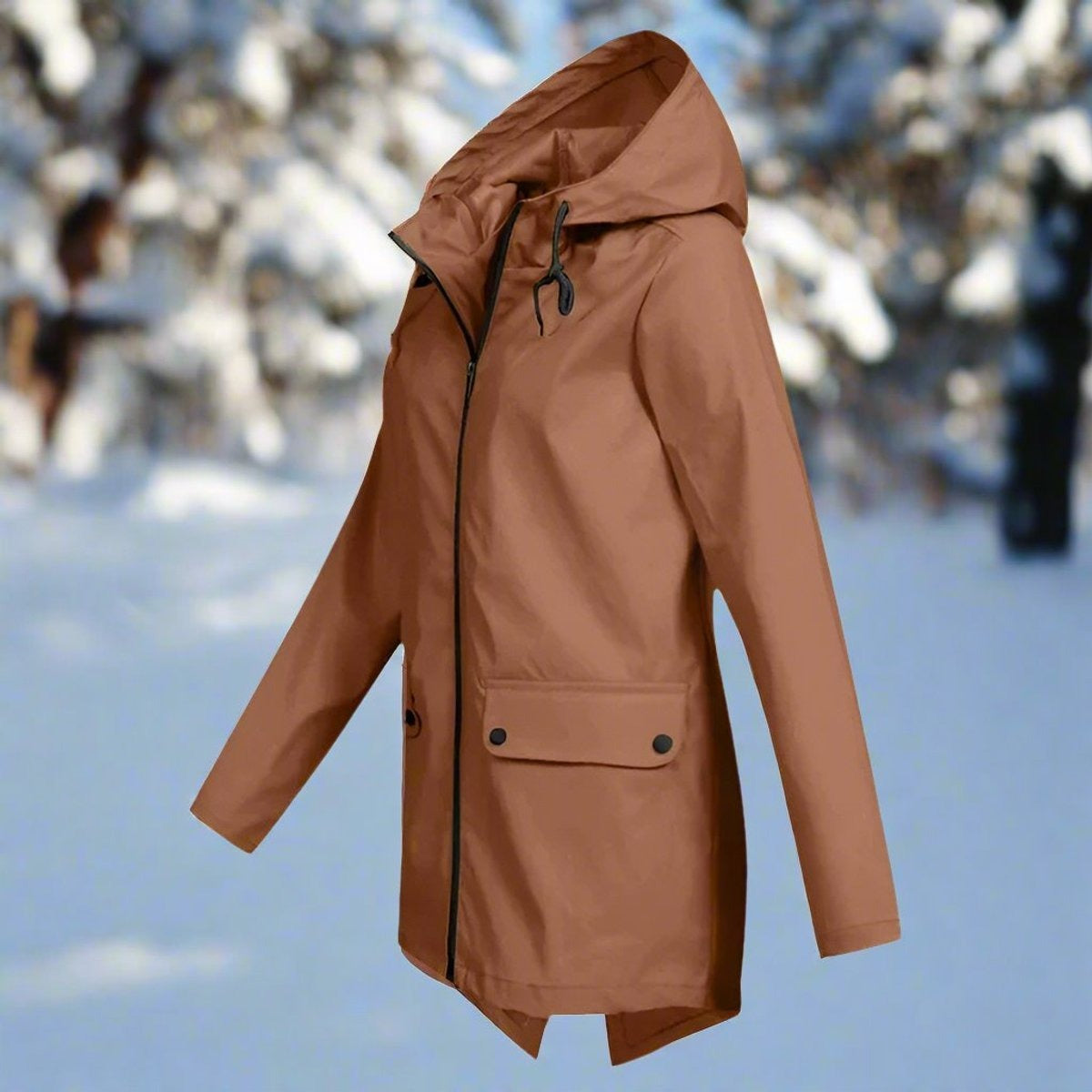 Bruine regenjas, zijkant | Boutique Moda