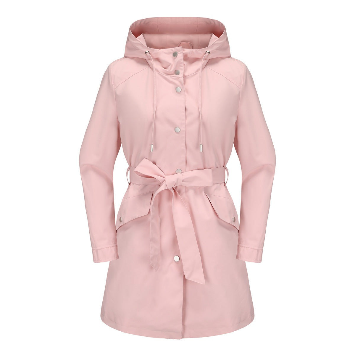 Roze trenchcoat met capuchon en strikceintuur | Boutique Moda