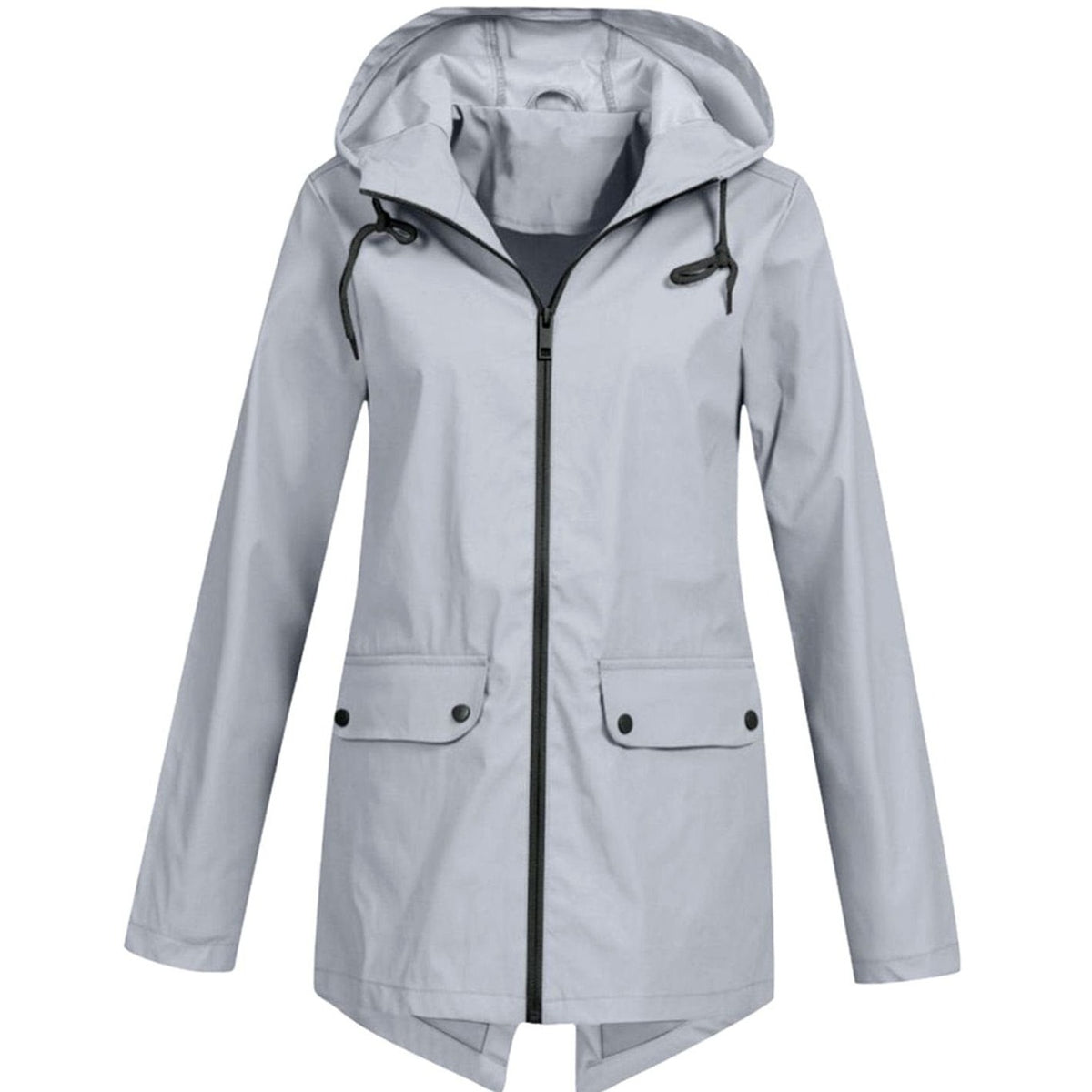 Regenjas in grijs met capuchon, rits en klepzakken | Boutique Moda