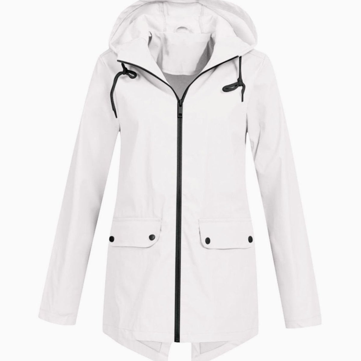 Regenjas in wit met capuchon, rits en klepzakken | Boutique Moda