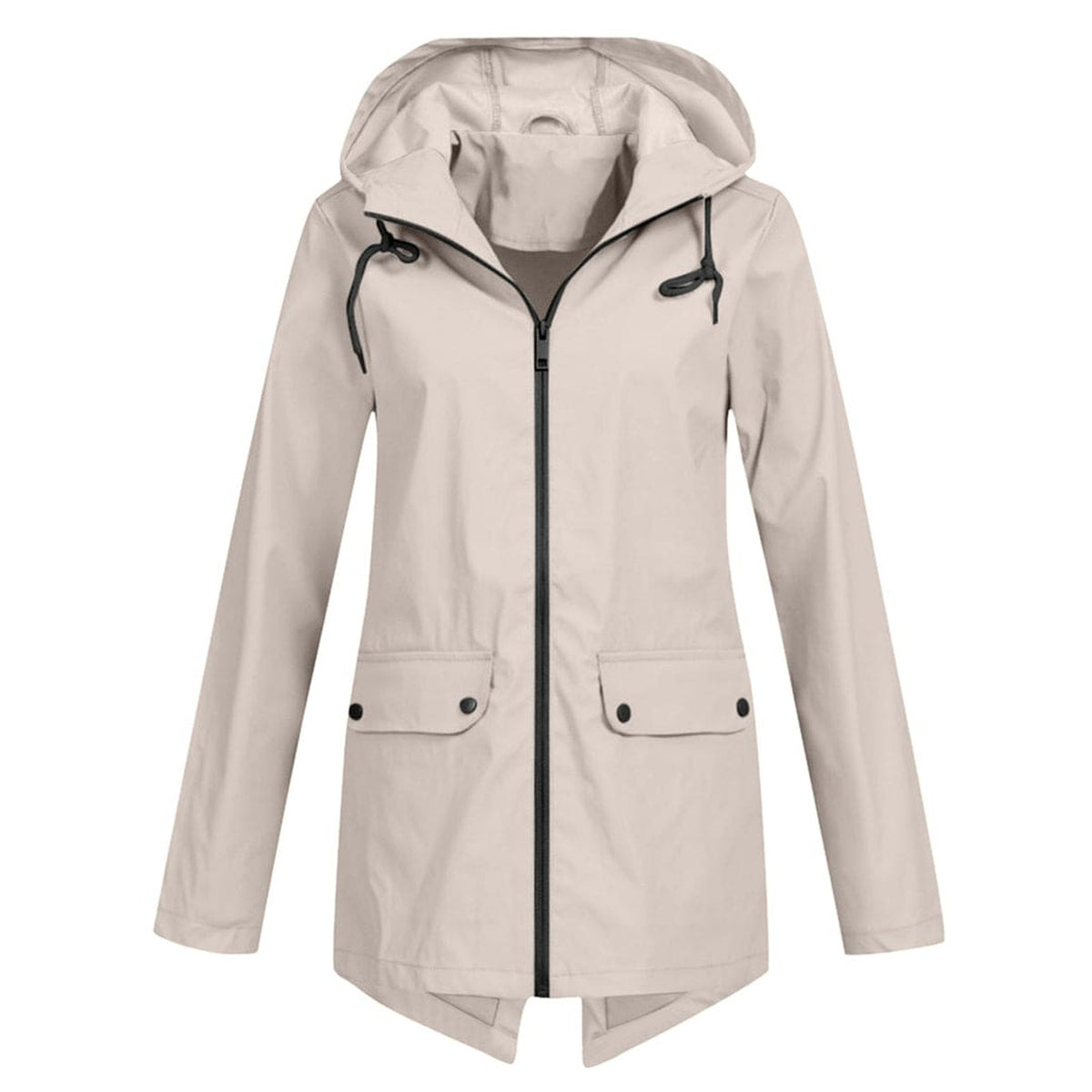 Regenjas in beige met capuchon, rits en klepzakken | Boutique Moda