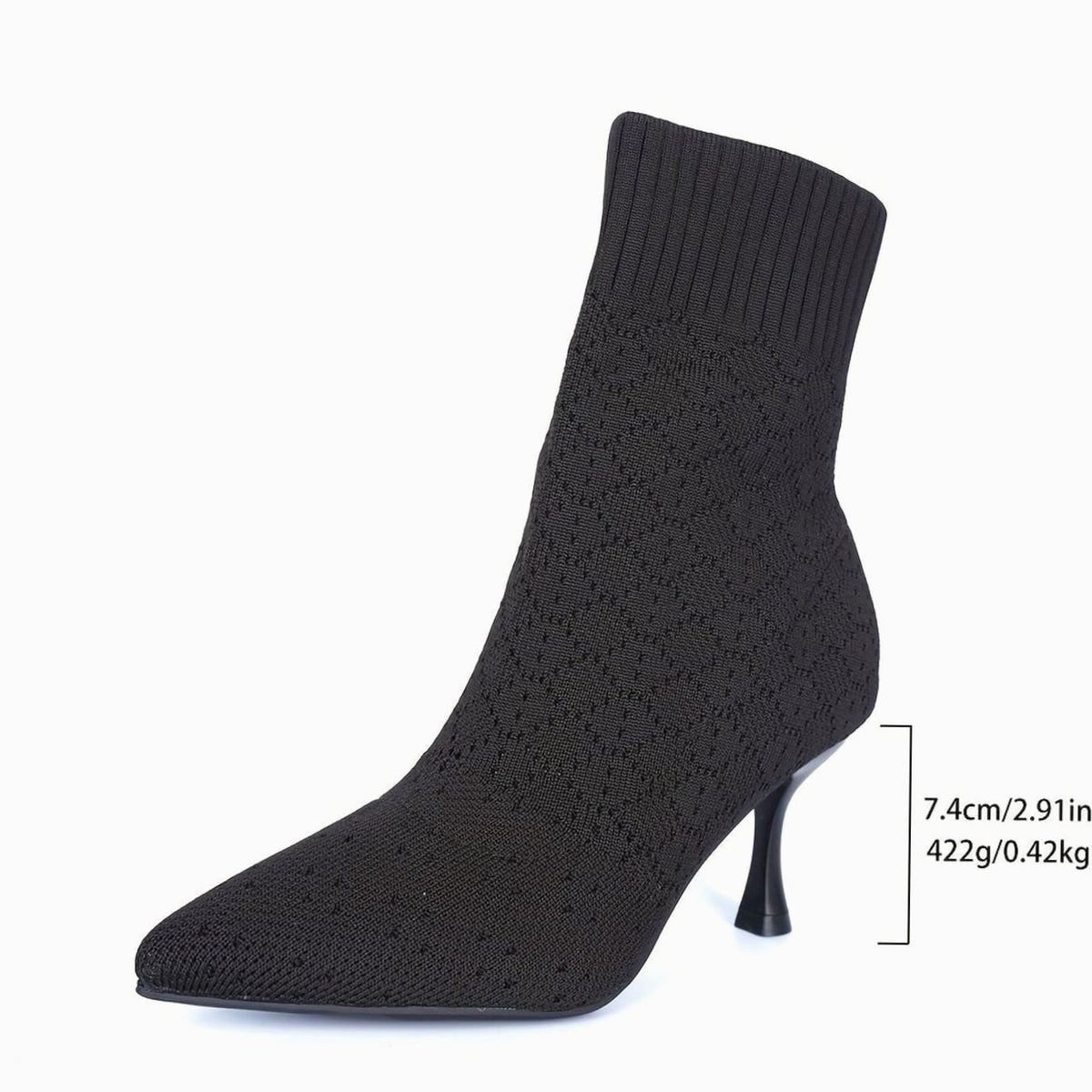 Zwarte sock boot met naaldhak van opzij