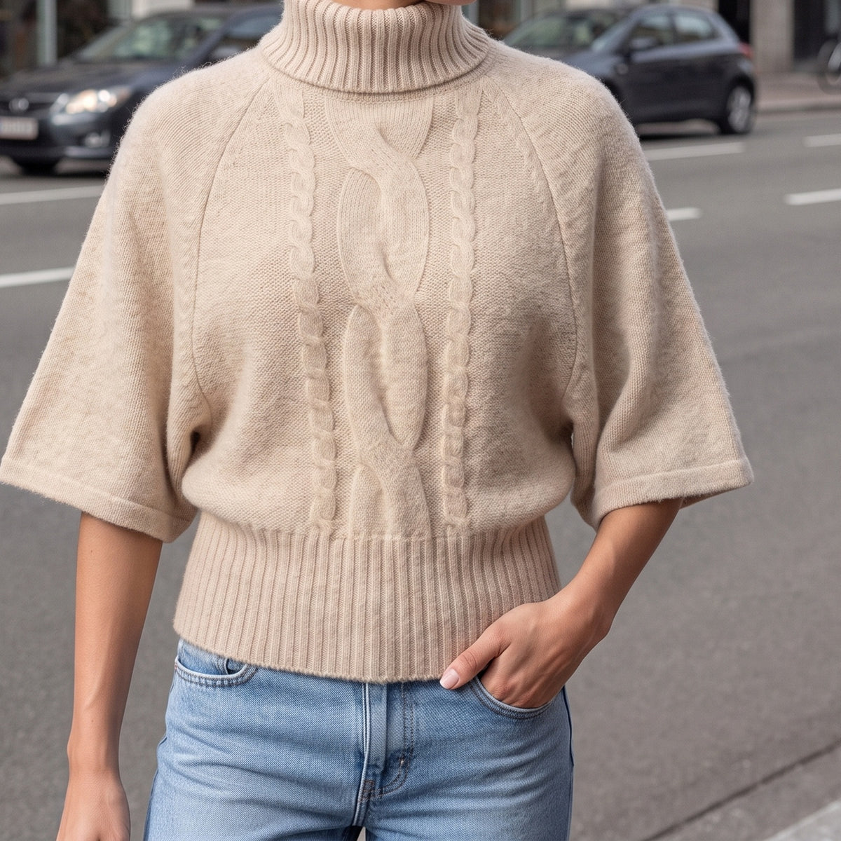 Coltrui in havermout met wijde korte mouwen | Boutique Moda